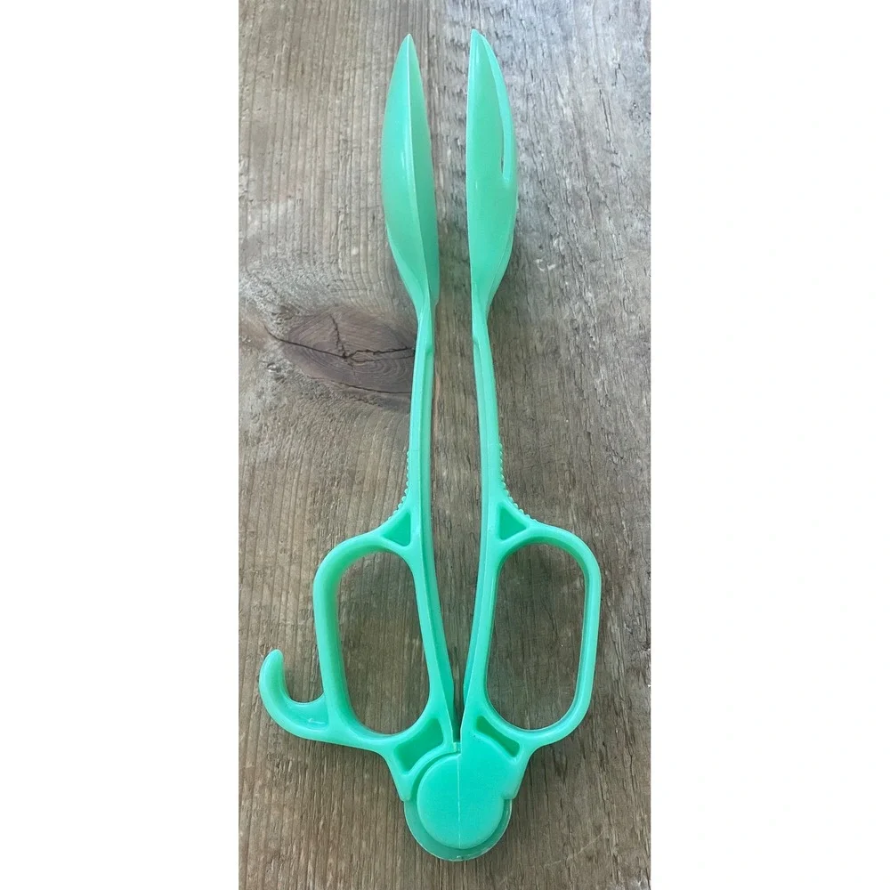 Vintage Tupperware Seafoam Green Salad Tongs Scissor Style Serving Spoons MCM
